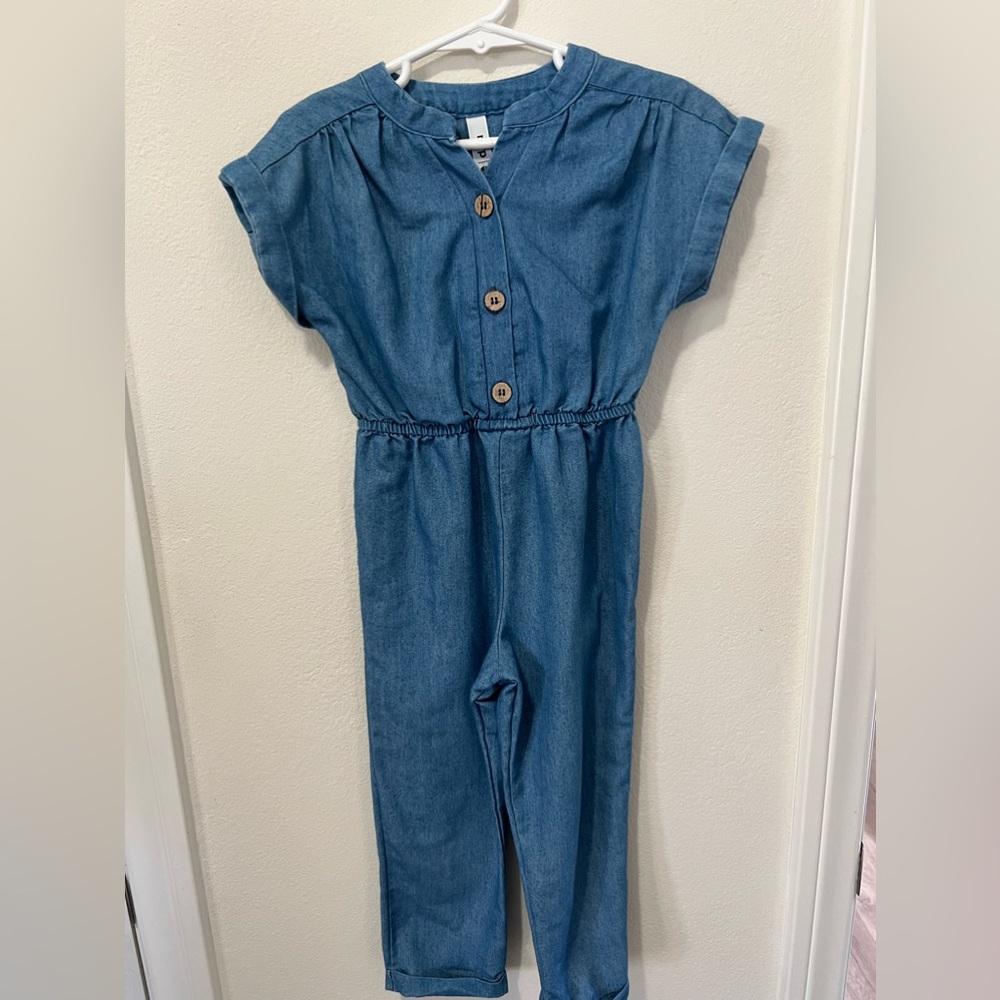2 items. 1 denim pantsuit and 1 denim blouse.